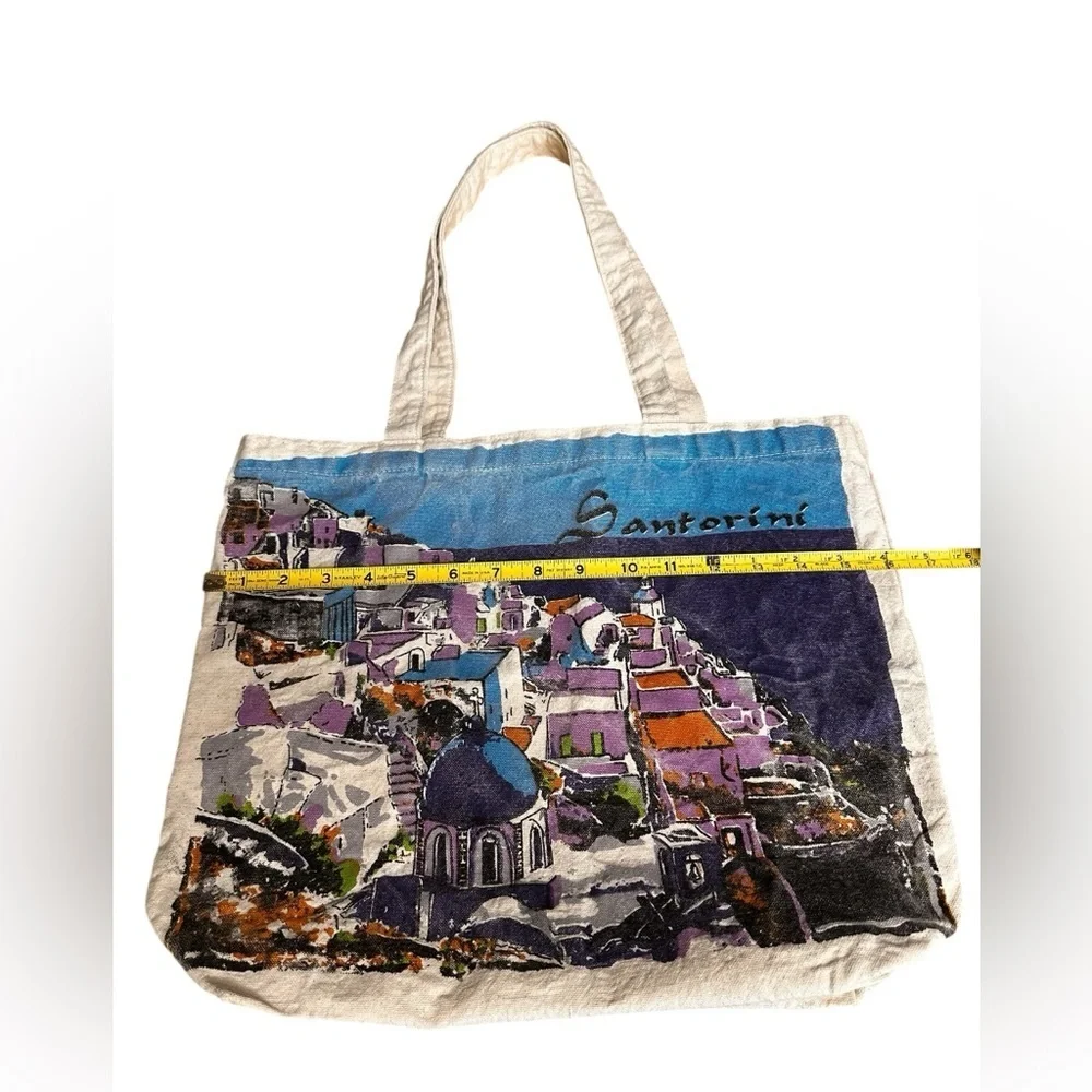 Greece Santorini Travel Poster Canvas Tote Bag All Purpose